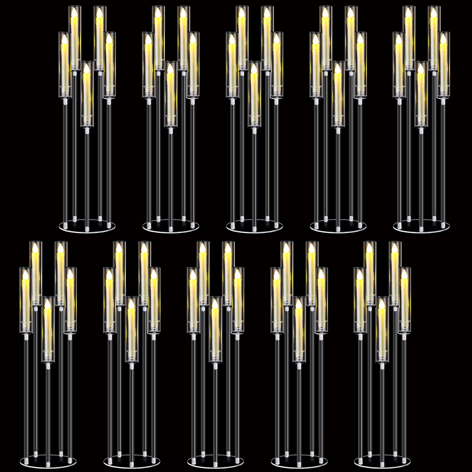 8Set Hiasan Tengah Lilin Akrilik untuk Pernikahan dengan Lilin LED 33.9 Inci 5 Lengan Tempat Lilin dengan Naungan Akrilik untuk D