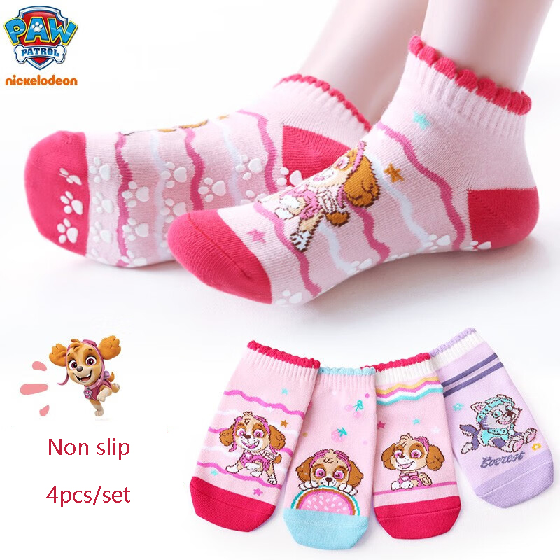 8 PZ = 4 paia Genuine Paw Patrol Bambini Cotone Calzino antiscivolo Calzini per bambini Everest Skye Ragazza Modello di cartone animato Calzino per bambini per interni
