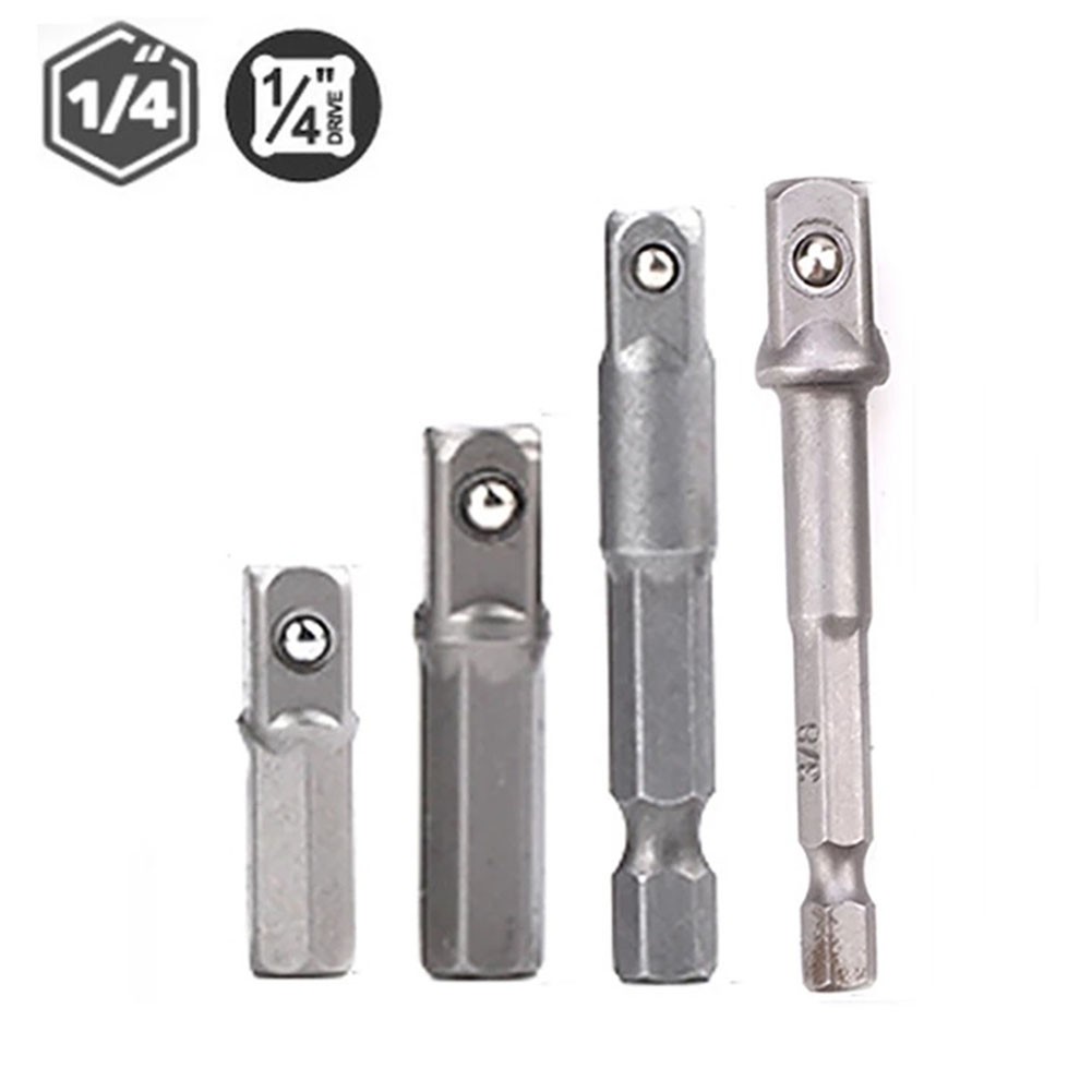 1/4Pc Boor Socket Adapter Chroom-Vanadium Staal 1/4in Zeskant Schacht Naar Vierkante Socket Conversie Boor Bar 25/30/50/65Mm Gereedschap