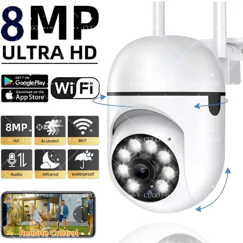 8MP ワイヤレスセキュリティ監視カメラ Wifi IP 屋外 4X ズームカメラスマートホーム CCTV AI 人間追跡双方向オーディオ HD カム