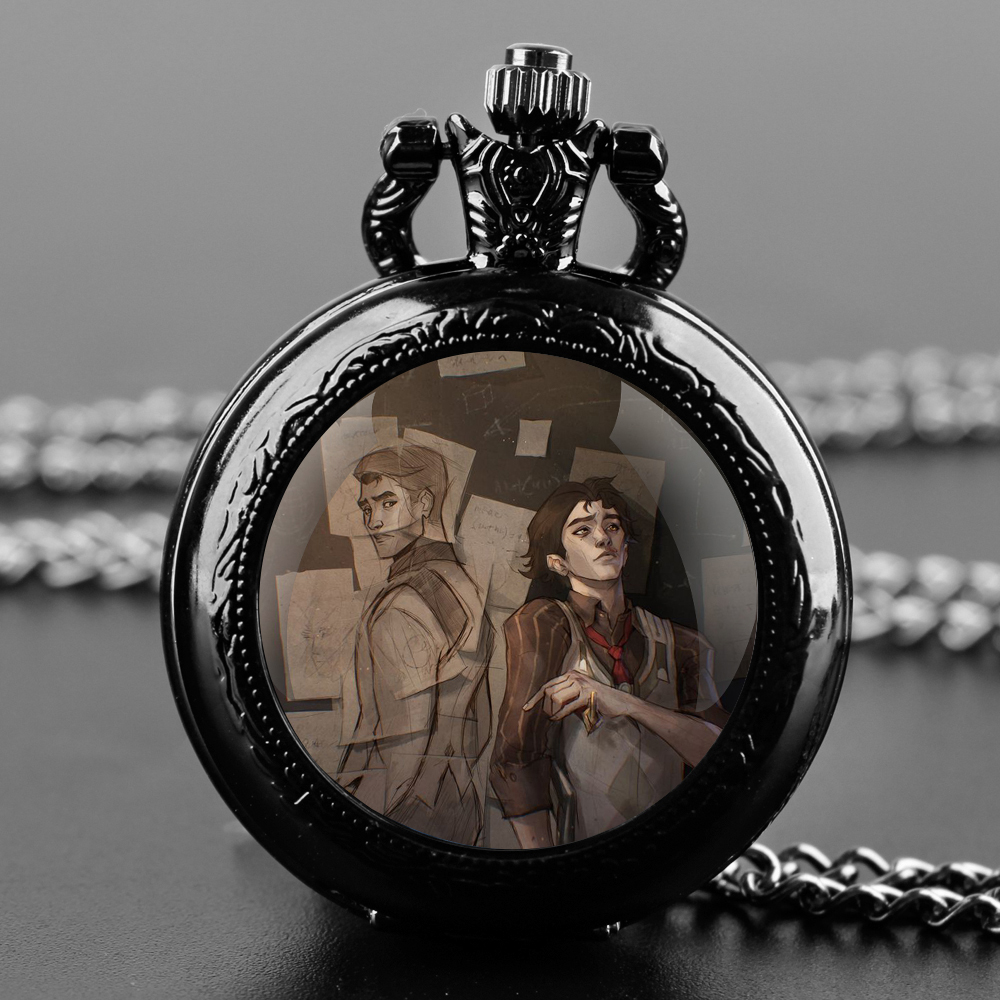 Jayce x Viktor Clássico Vintage Cúpula de Vidro Relógio de Bolso com Colar de Corrente Vintage Pingente de Quartzo Relógios Corrente de Relógio Homens Mulheres