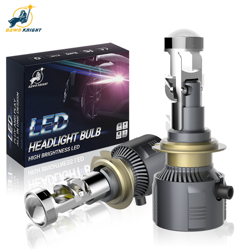 DAWNKNIGHT A80 H7 Led con lente 100 W/par H11 9005 9006 lentes de proyector Led haz alto/bajo Canbus Turbo bombillas LED LHD 12V 6000K