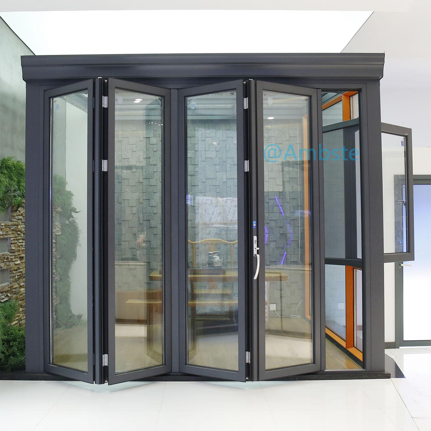Accordion Type Folding Door Heat Insulation Patio Aluminium Double Glazed Folding Doors Modern Design Exterior Bifold Door