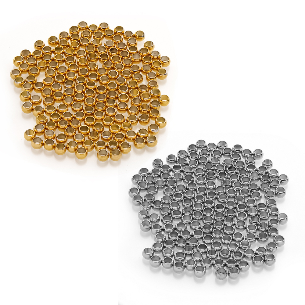 100-200 Uds 1,5 2 2,5 3mm tapón de acero inoxidable cuentas espaciadoras bola de posicionamiento cuentas de extremo de engarzado para suministros de joyería DIY