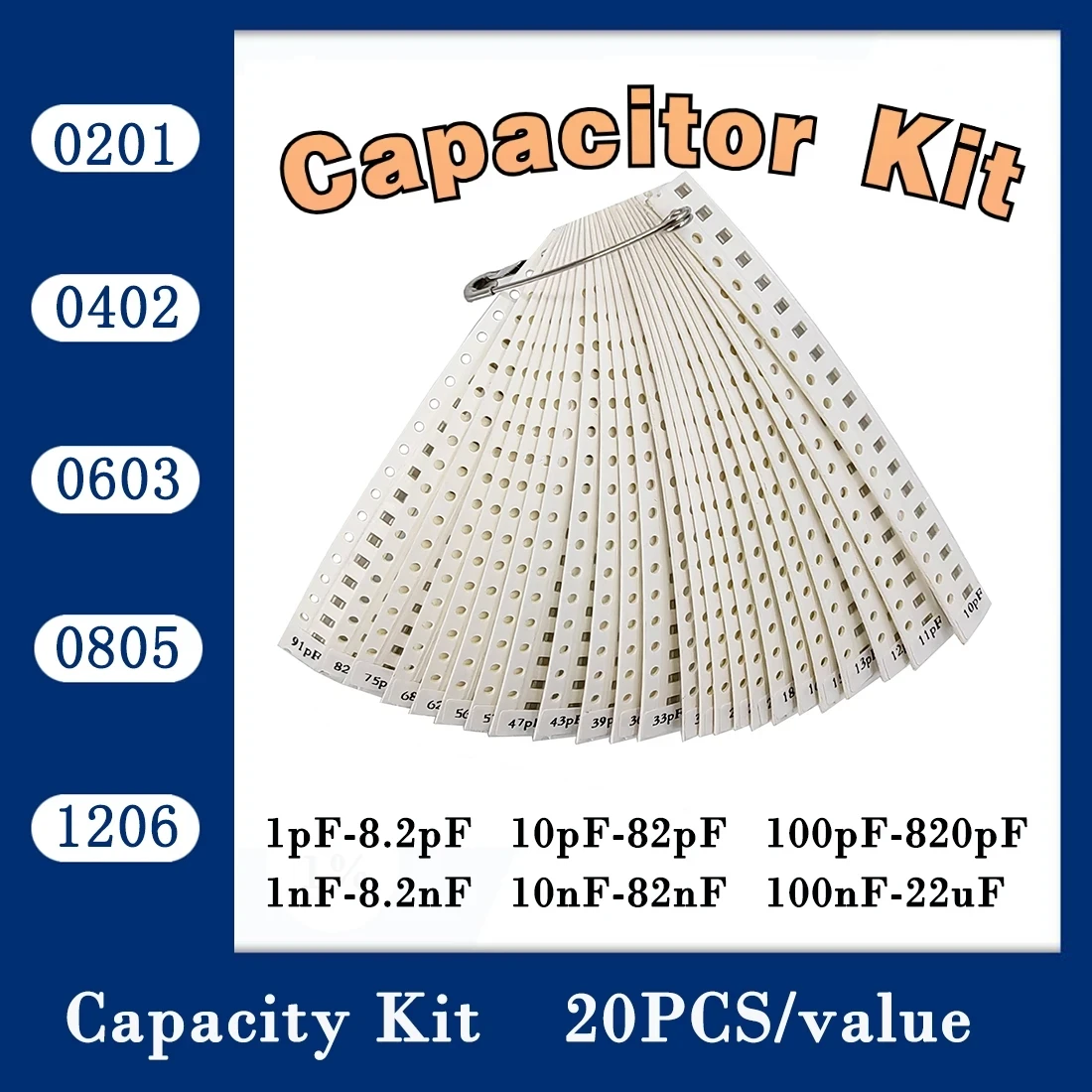 Condensatiekit 0201 0402 0603 0805 1206 smd Capaciteitspakket elke waarde * 20 STKS Monsterkit Condensator 470nf 1nf 10nf 1uf 10uf 22uf