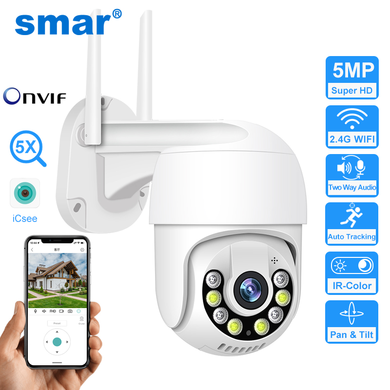 Cámara Smar 3MP 5MP PTZ WiFi seguimiento automático al aire libre Ai detección humana visión nocturna a todo Color Audio bidireccional cámara IP aplicación ICsee