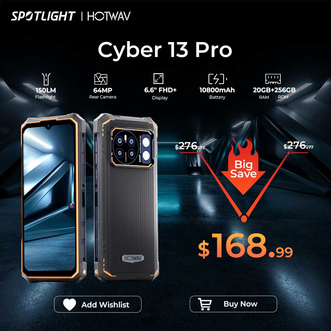 [Estreia mundial] HOTWAV Cyber 13 Pro 150LM Lanterna 20GB + 256GB 6,6 '' FHD + 2K 10800mAh 20W Carregamento rápido 64MP Android 13 Global