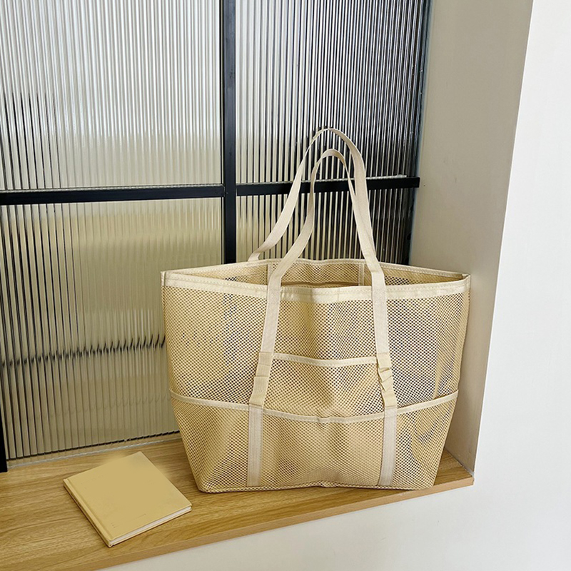 Strandtasche aus Segeltuch mit großem Fassungsvermögen, vielseitige Umhängetasche zum Pendeln, Einkaufen, leichte, halbtransparente Mesh-Hohltasche