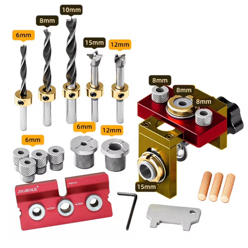 Kit de plantilla para agujeros 3 en 1 para carpintería, localizador de punzones para pasadores de madera ajustable, plantilla para agujeros de bolsillo de aluminio, herramienta guía para agujeros de gabinete