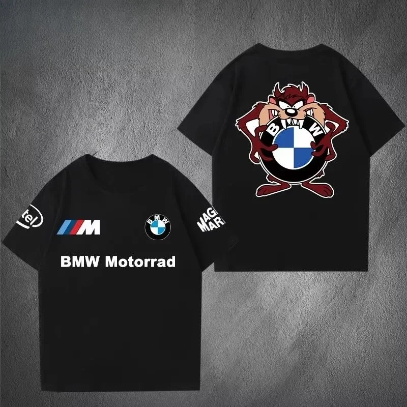T-shirt da uomo 2025 alla moda BMW, estiva, in puro cotone, a maniche corte, per auto da corsa, moto e fuoristrada, stile culturale