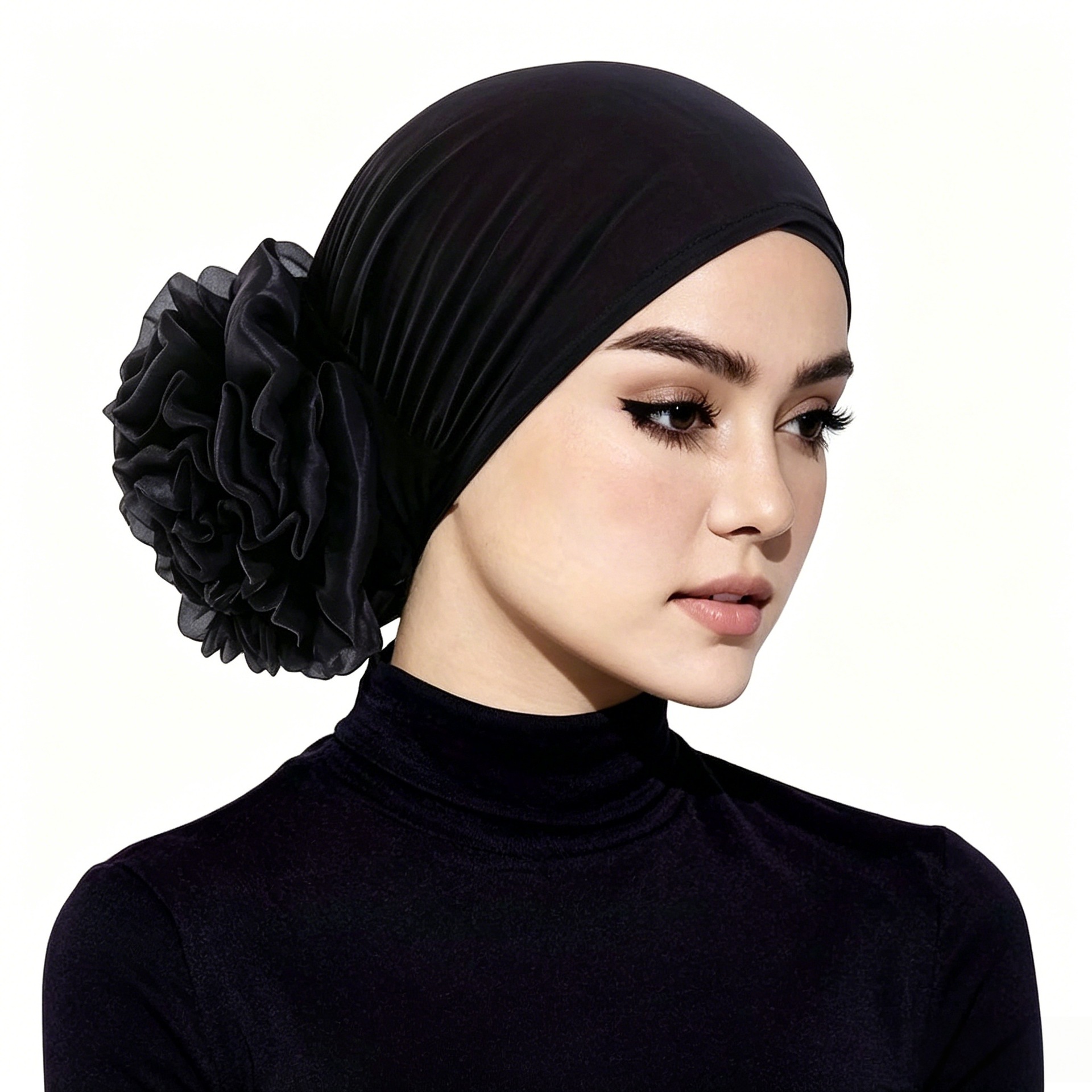Hijab Volumizzante con Fiore Grande, Scrunchie per Hijab, Sottohijab Islamico, Cappuccio Sotto Sciarpa