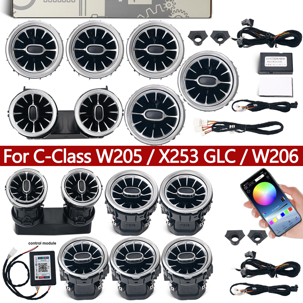 For Mercedes Benz C-Class W205 X253 GLC W206 X254 Led Turbine Nozzle Ambient Light Air Vent Lamp 3/64Col Decoration Interior Kit