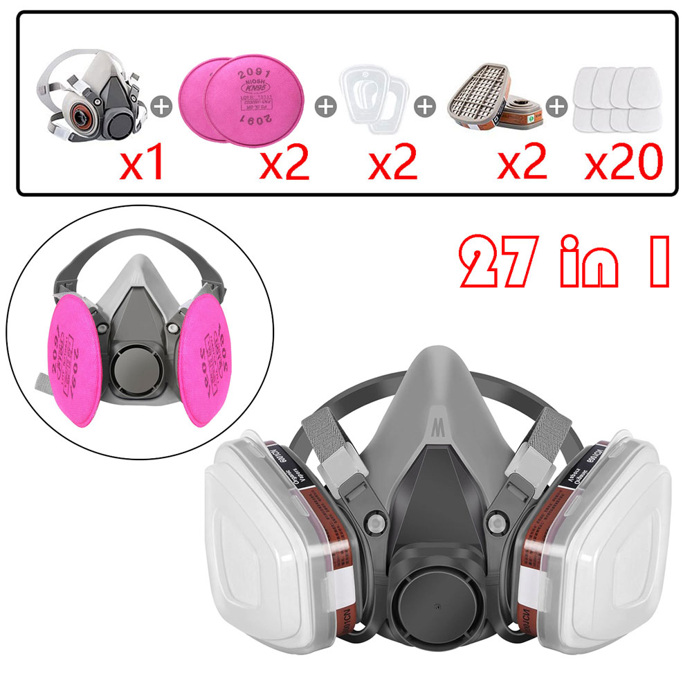 27in1 6200 Half Gezicht Stofgasmasker Voor Industriële Verfspray Chemische Organische Damp Met Bescherming Tegen Filters