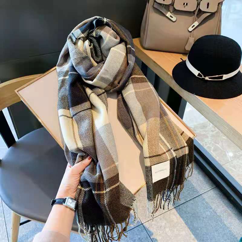 高級チェック柄スカーフ冬暖かいカシミヤ女性ロングバンダナパシュミナスカーフ女性スカーフタッセルショールとラップ 2022 デザイン