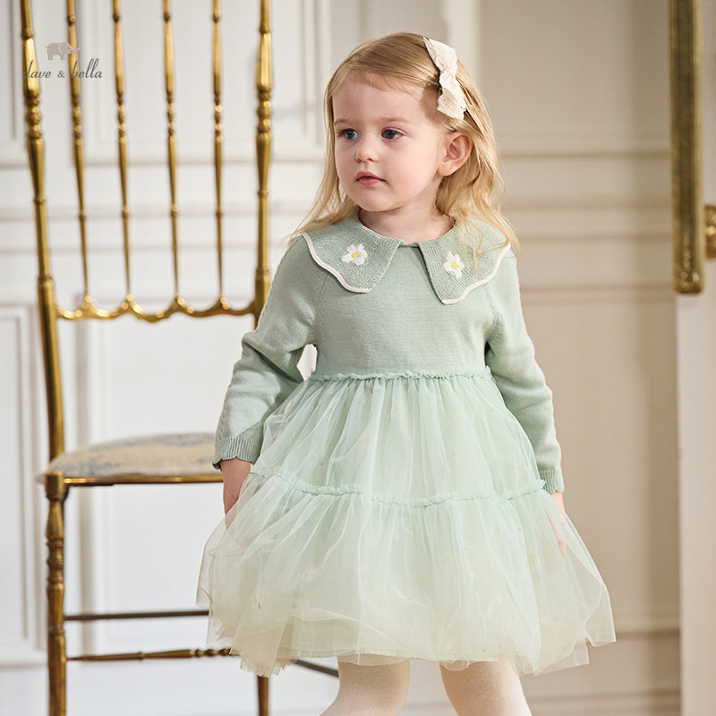 Dave Bella ragazze vestito da principessa per bambini 2024 nuovo fascino autunnale carino piccola margherita maglione maglia vestito da festa per bambini DB 3241687