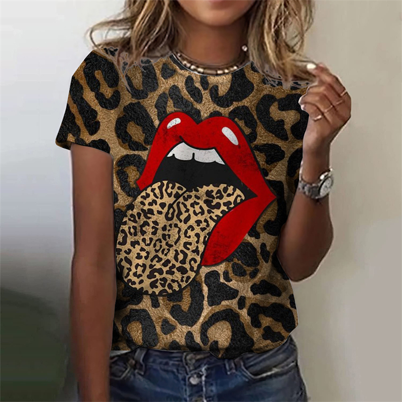Vintage Sexy Lips Leopard 3D Y2k Graphic Tee Women Casual Fashion Short Sleeve T Shirt Girls Pretty Gift Clothing Female Tshirt