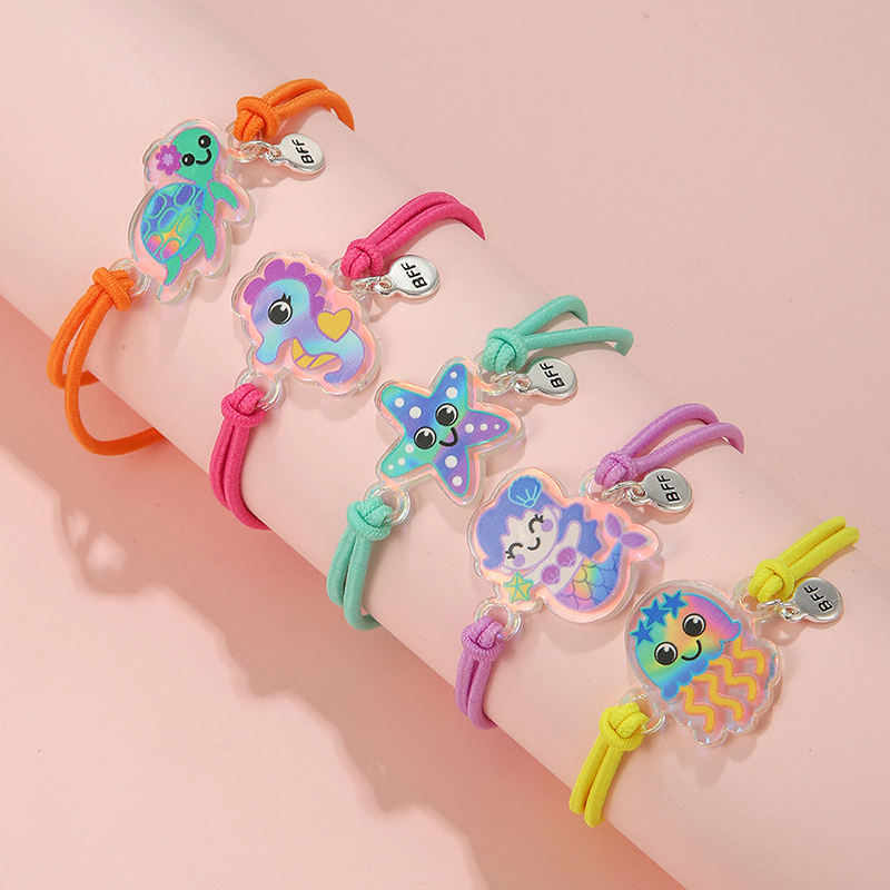 5 stks/set Snoep Kleur Elastisch Touw Leuke Acryl Oceaan Dier Bedelarmband voor Tieners Meisjes Haarband Gebruik Party Verjaardagscadeau
