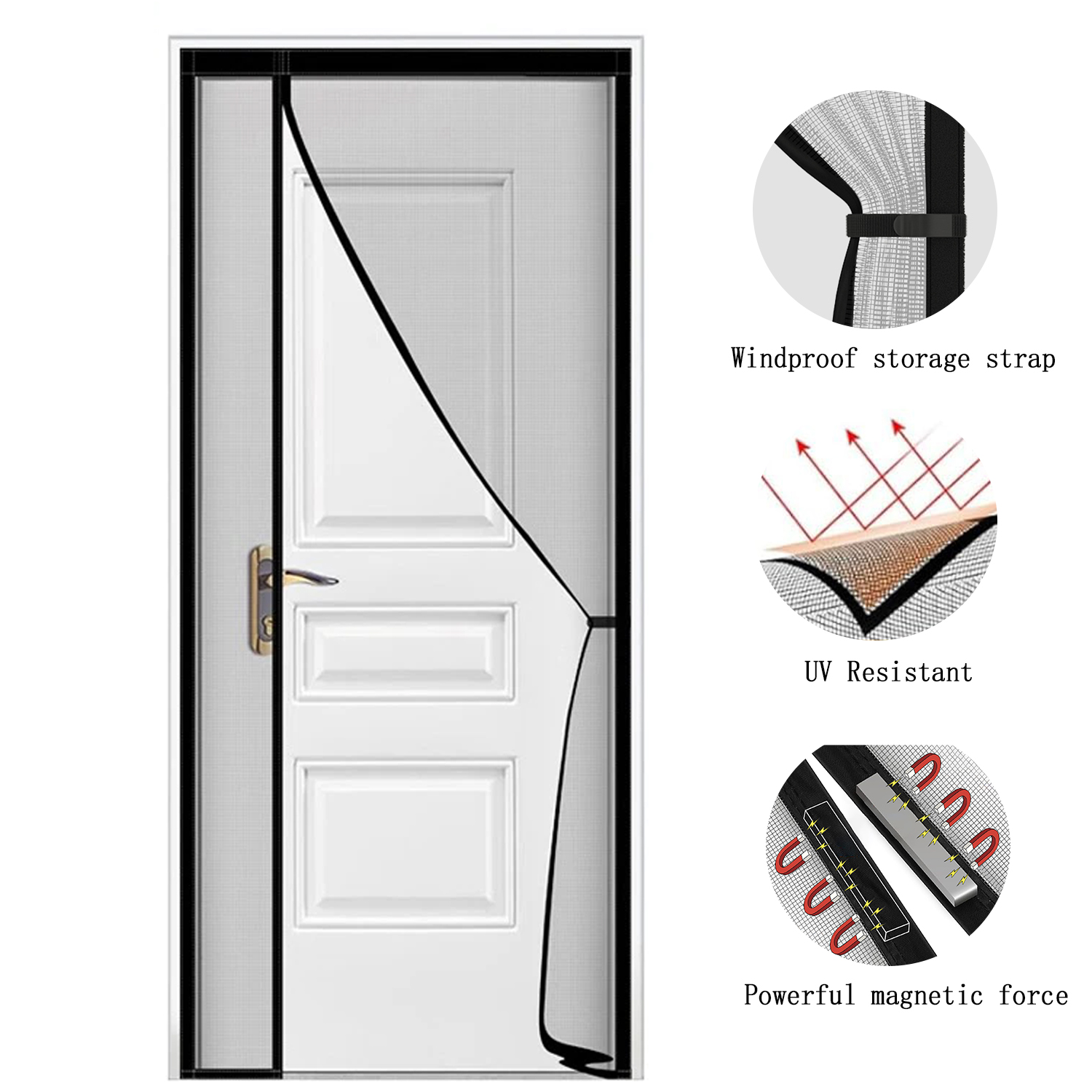 Puerta magnética con mosquitera, cortina de malla manos libres, apta para niños y mascotas, mosquitera resistente, fácil de instalar, cierre automático