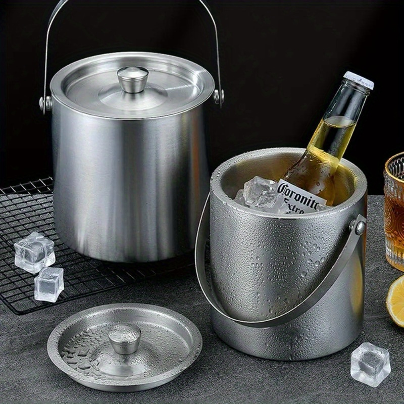 1.6L/2L/3L Balde de gelo isolado em aço inoxidável, vinho, cerveja, champanhe, refrigerador de festa KTV