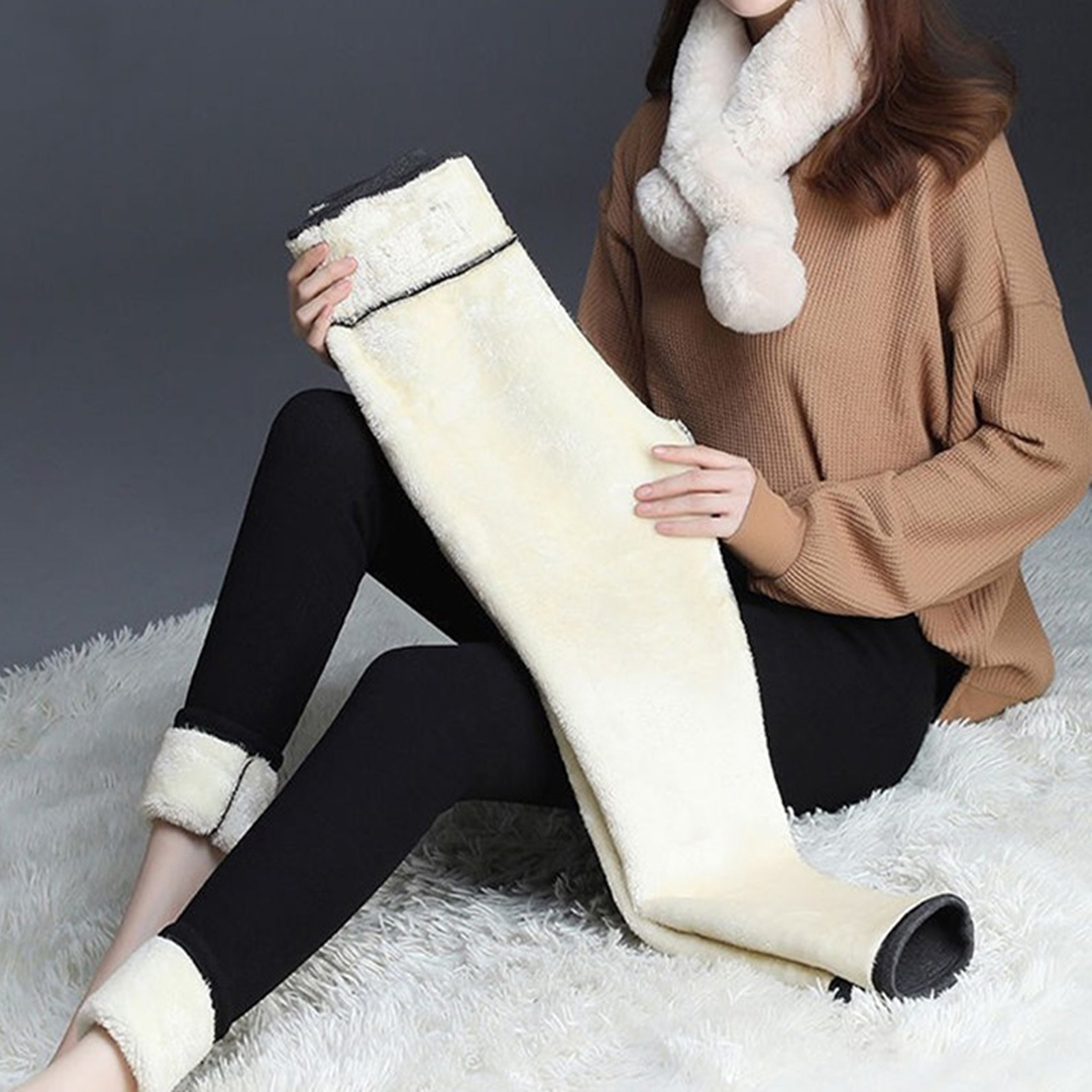 Pantalones de Yoga de lana de cintura alta para mujer, pantalones interiores gruesos y esponjosos, pantalones ajustados de Material suave al tacto para amigos, regalo para amantes de la familia, 1 Uds.