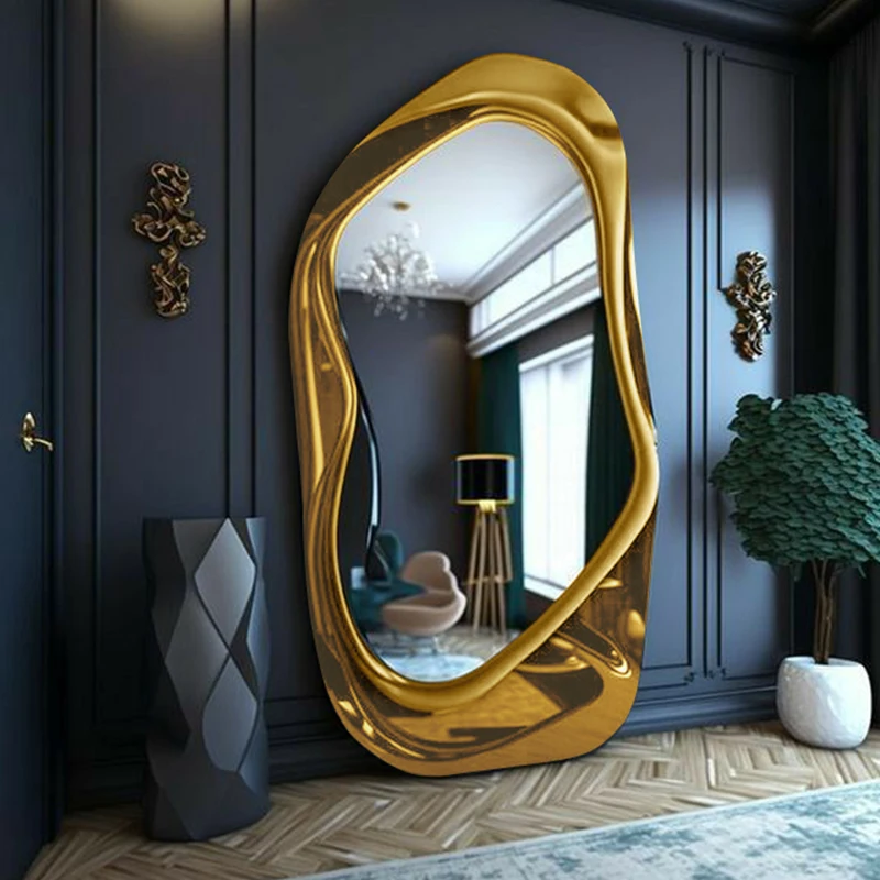Vintage Modern Mirror Simple European Minimalist Abnormity Design Mirror Aesthetic Cream Gold Glasses Espelhos Decorations
