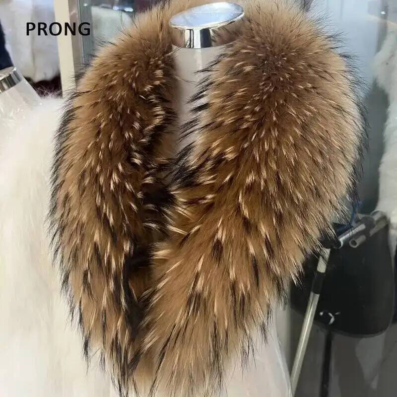Bufanda de piel de mapache Natural para mujer, bufanda de piel auténtica, calentador de cuello de lujo para invierno, chal de piel, bufandas, abrigo, chaqueta, collares peludos