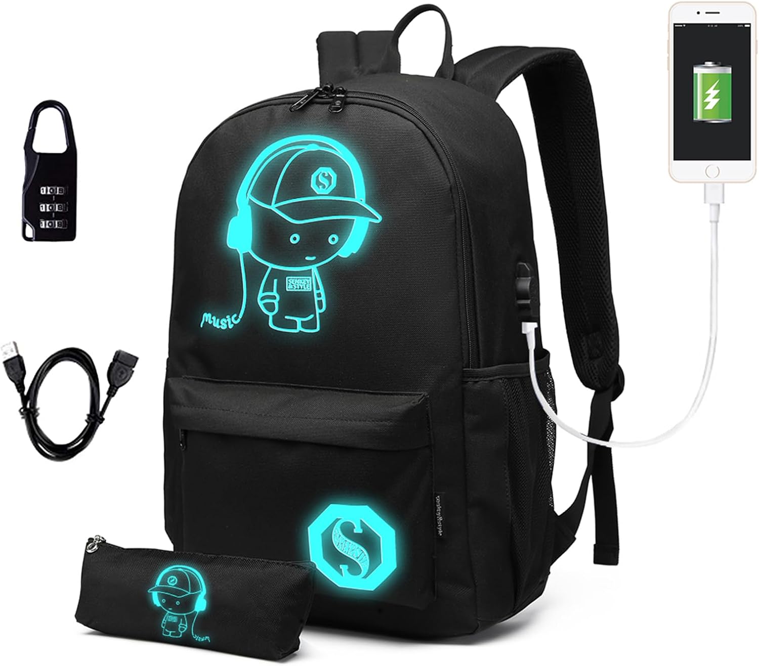 Mochila Escolar Unisex KONO Fluorescente Ligera Impermeable de Poliéster 30x17x48cm para la Escuela, Viajes y Jóvenes
