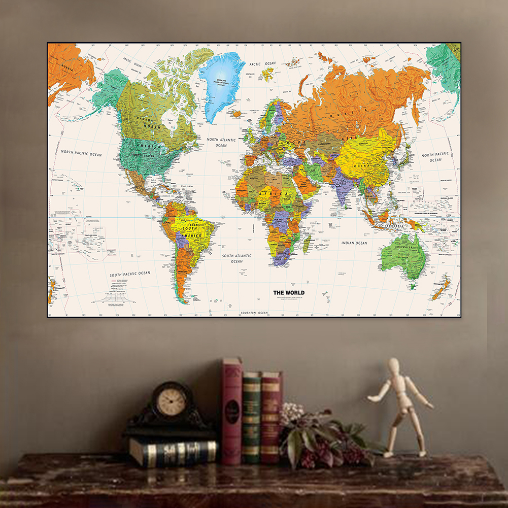 Affiche rétro de la carte du monde, peinture sur toile non tissée, impression décorative murale, salon, décoration d'intérieur, fournitures scolaires, 100x70cm