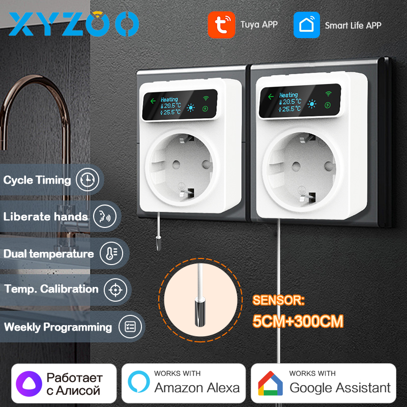 Wifi tuya tomada inteligente termostato 220v controlador de temperatura piso aquecimento refrigeração termostato suporte voz alexa google casa