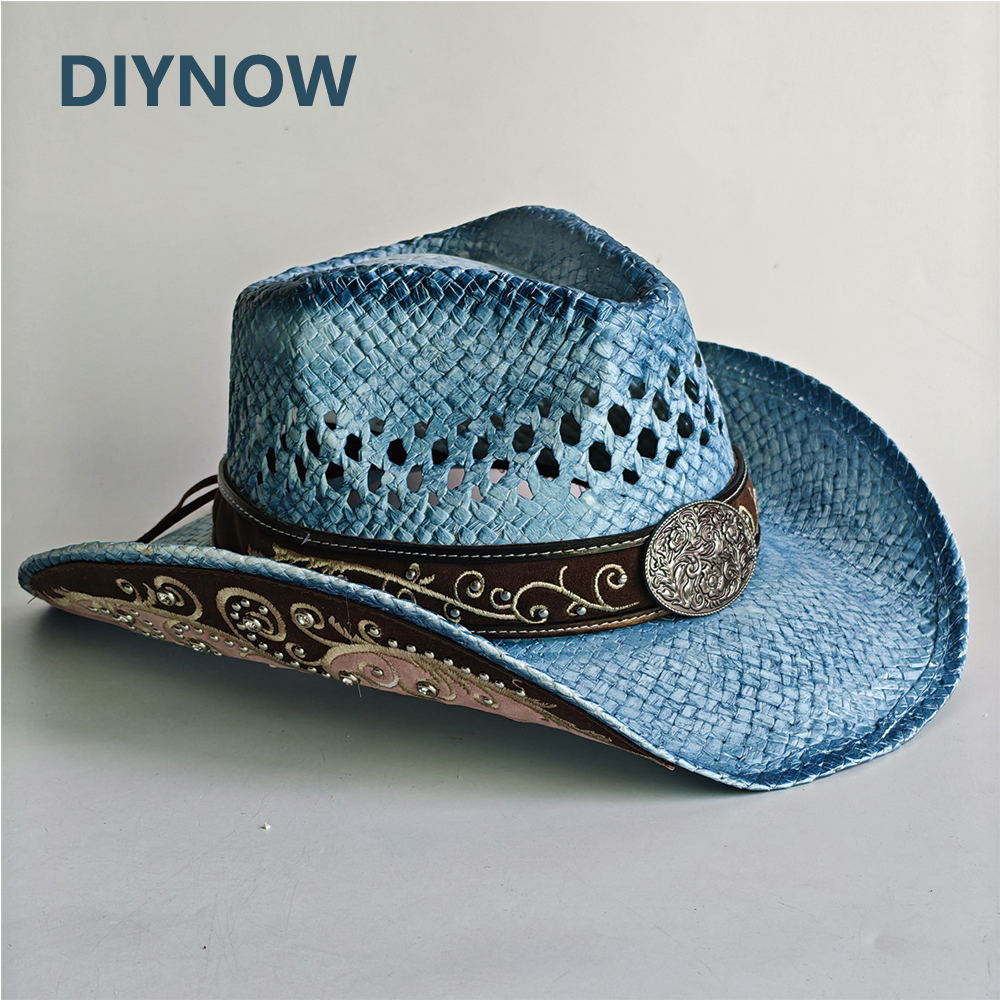 Chapeau de cowboy bleu dégradé 2026 pour femmes et hommes – Chapeau de soleil western pour concerts country, rodeos et tenues de cowgirl