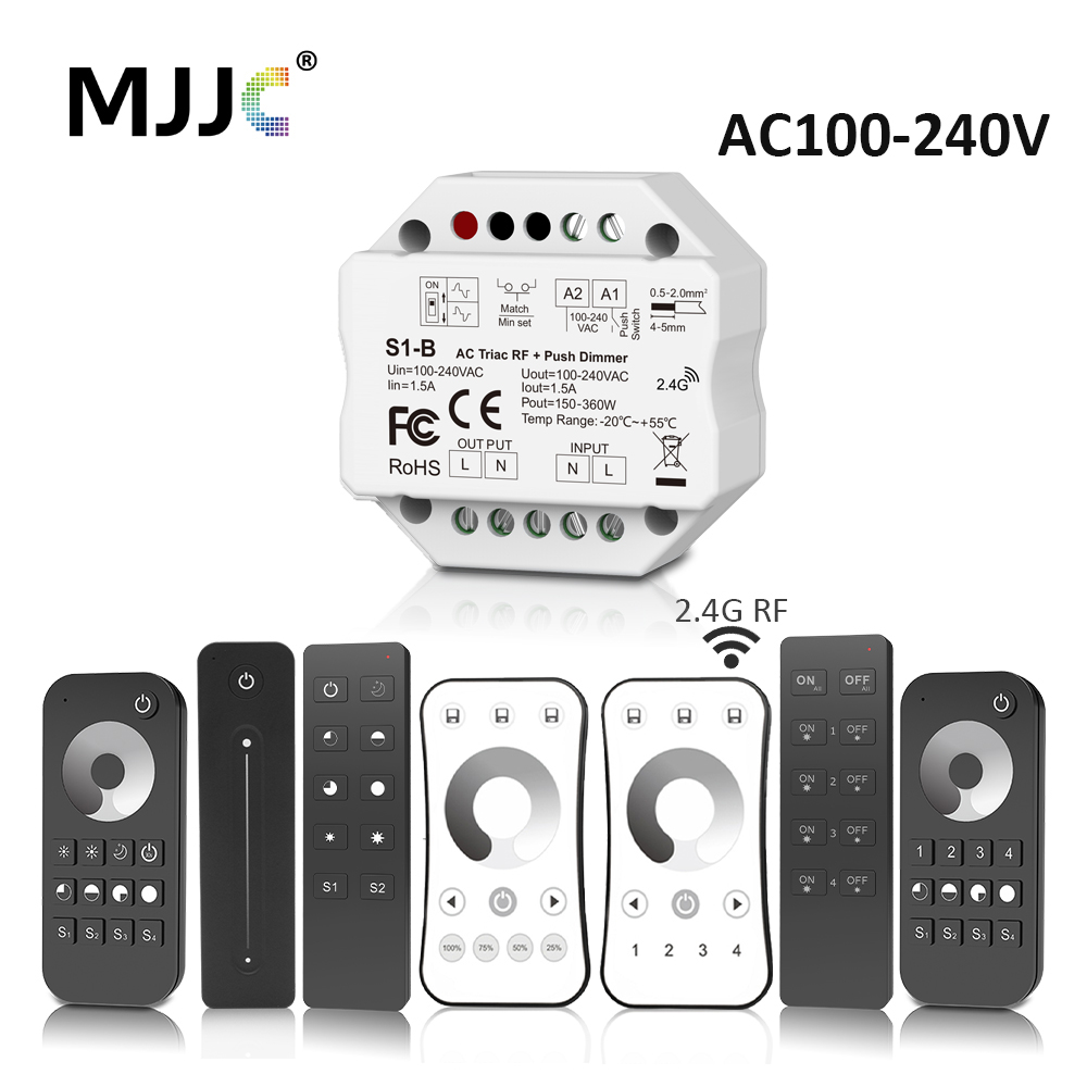 MJJC 110V 220V 230V AC LED トライアック調光器単色ストリップ電球ランプ 2.4 グラムワイヤレス RF リモコン S1-B ダイマー