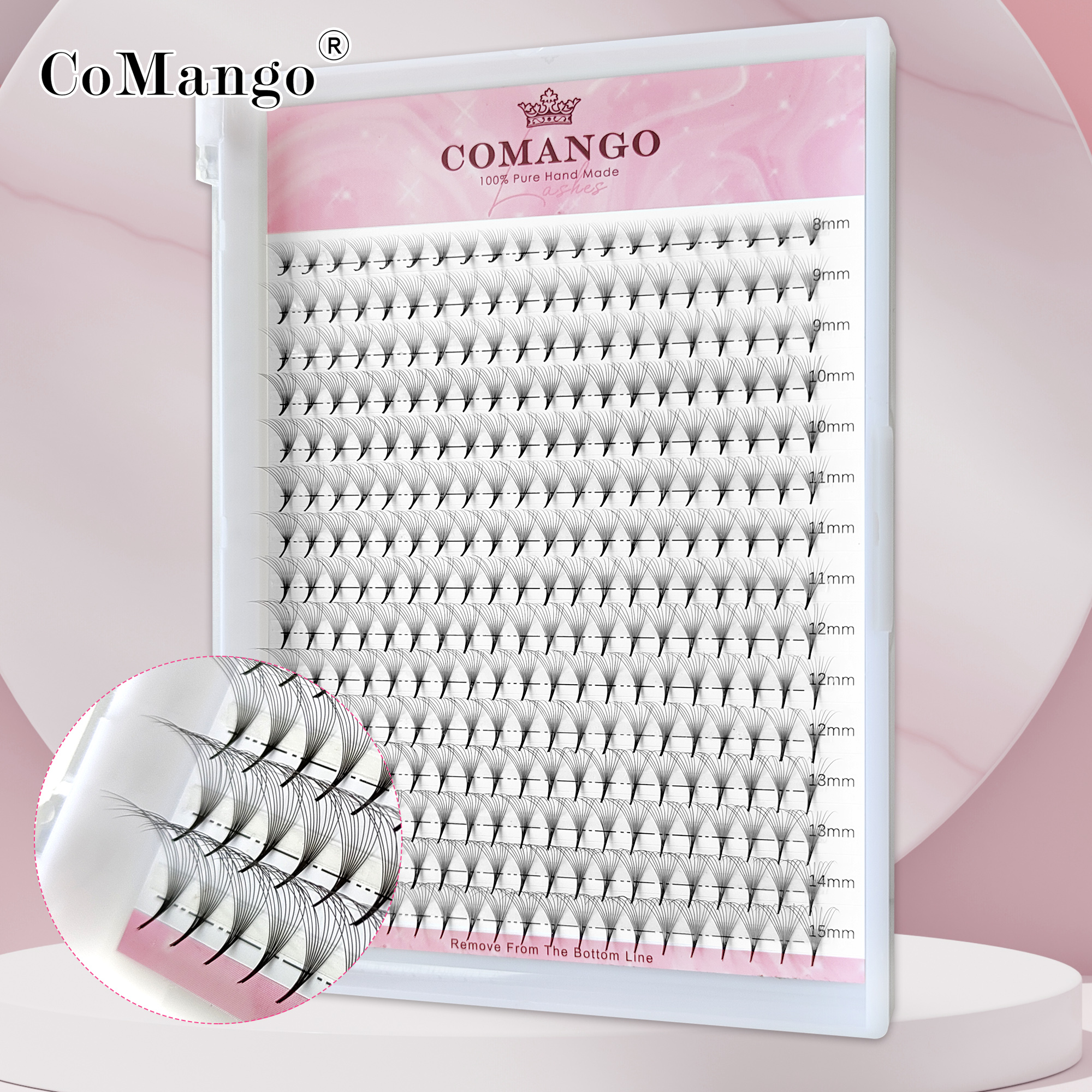 CoMango base puntiaguda prefabricada Ventiladores de volumen ruso 3D 6D 10D 12D 14D 16D extensión de pestañas blister 300 abanicos pestañas falsas de visón