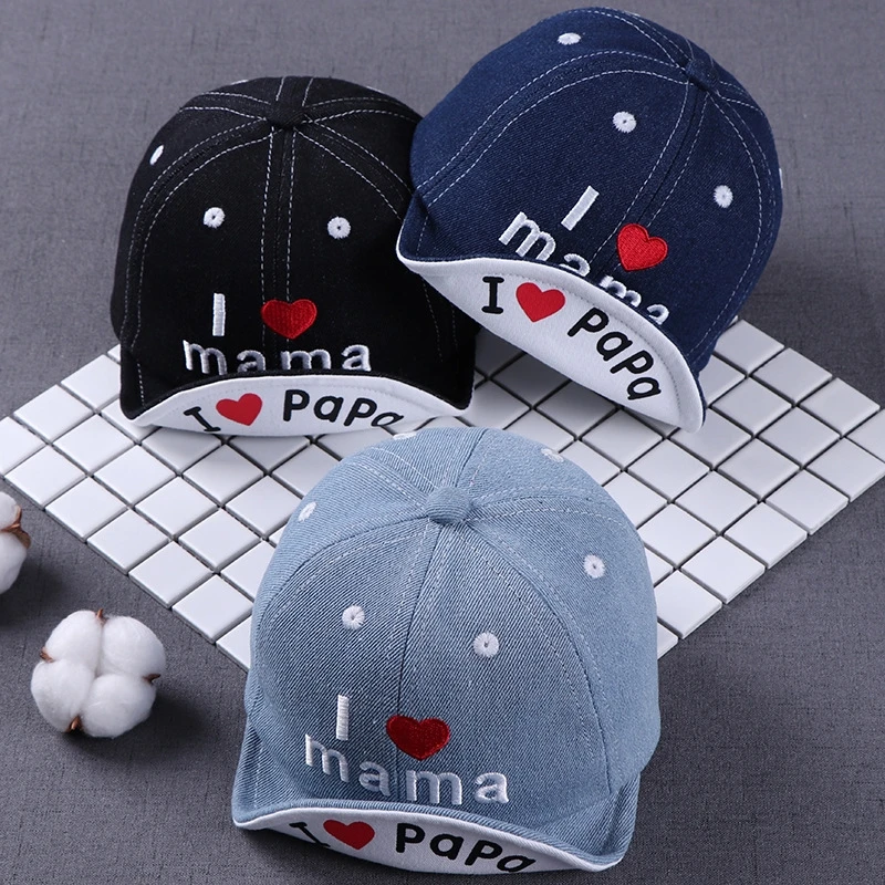 Czapka z daszkiem Baby Denim I Love Mama Letnia czapka dziecięca Słońce dla chłopców i dziewcząt Listowe czapki dziecięce s