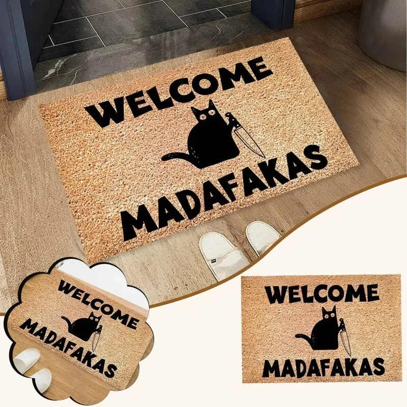 VIKAMA-felpudo grueso con diseño de gato de dibujos animados, Material mejorado, color negro, para sala de estar, dormitorio, cocina, baño, decoración del hogar