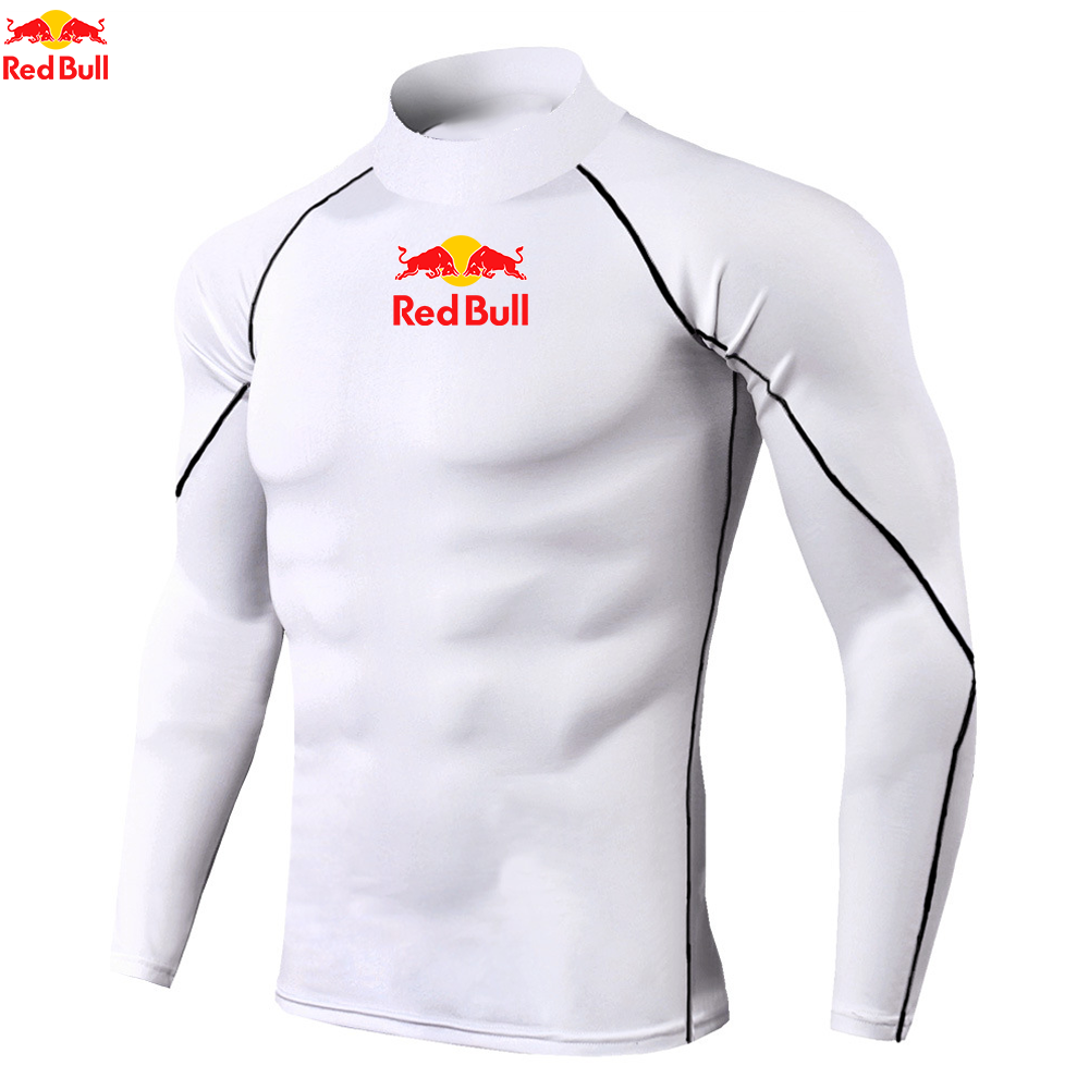 Męskie ubrania sportowe Treningowe koszulki do ćwiczeń Kompresyjne Fitness Sportowe koszulki z długim rękawem Red Bull Szybkoschnąca, obcisła odzież gimnastyczna