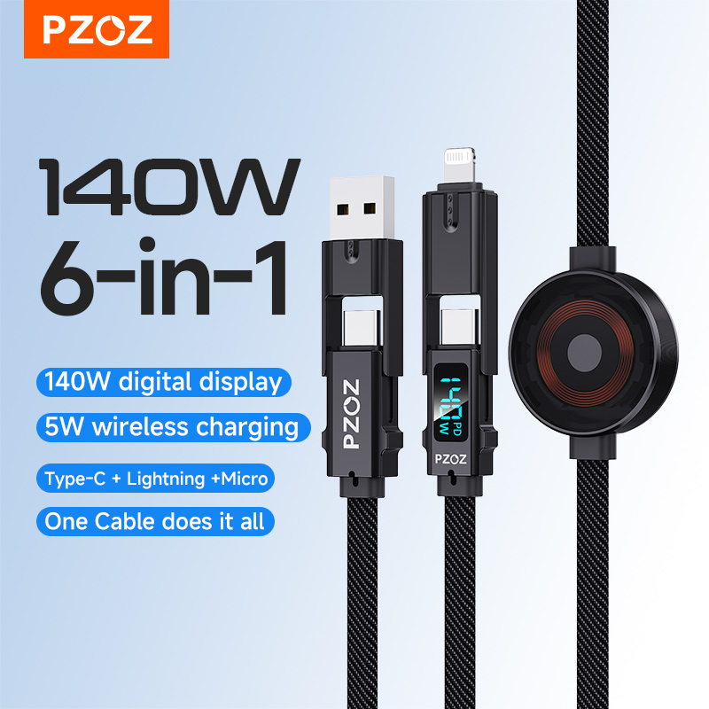Cabo de Carregamento PZOZ USB Tipo C para Lightning, Micro USB e Lightning para iPhone, Compatível com Apple Watch Série 11 e 10