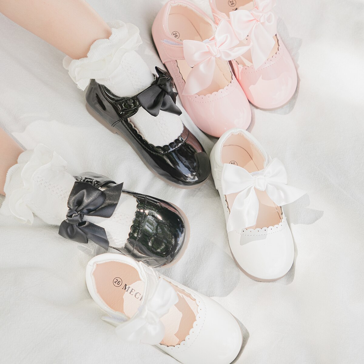 Sapatos Mary Jane Mary Jane para meninas, sapatilhas, bowknot antiderrapante, sapatos de couro princesa para escola infantil, vestido para crianças, festa