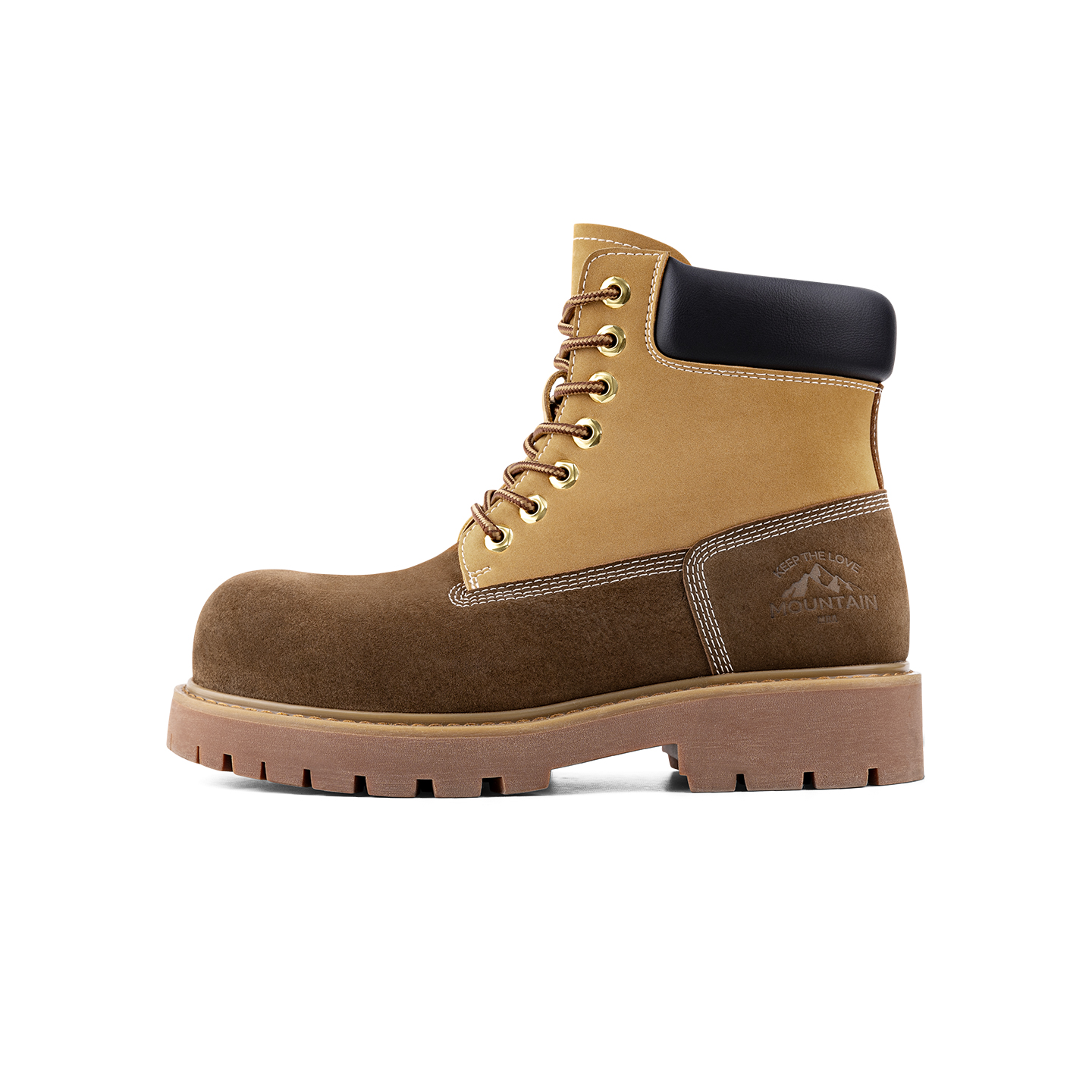 A marca emendado de alta qualidade resistente ao desgaste botas amarelas caminhadas ao ar livre couro confortável retro botas quentes outono e inverno botas impermeáveis masculinas
