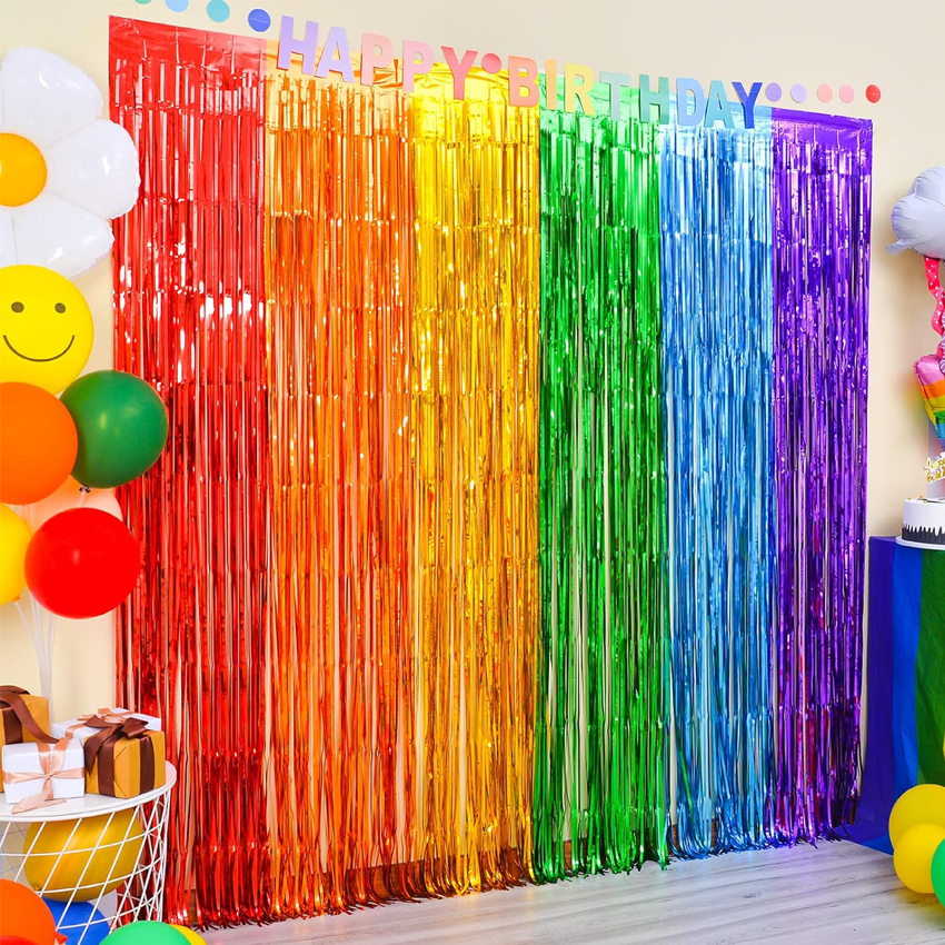 Tende con frange in lamina arcobaleno, confezione da 2 decorazioni per feste arcobaleno Tinsel Stelle filanti metalliche Sfondo per cabine fotografiche natalizie