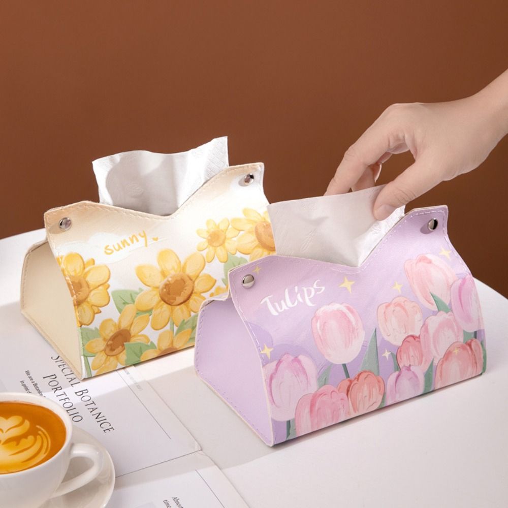 Estuche de pañuelos de pintura al óleo de alta calidad con botones, soporte de servilleta suave, caja de toalla de papel de impresión de cuero para el hogar