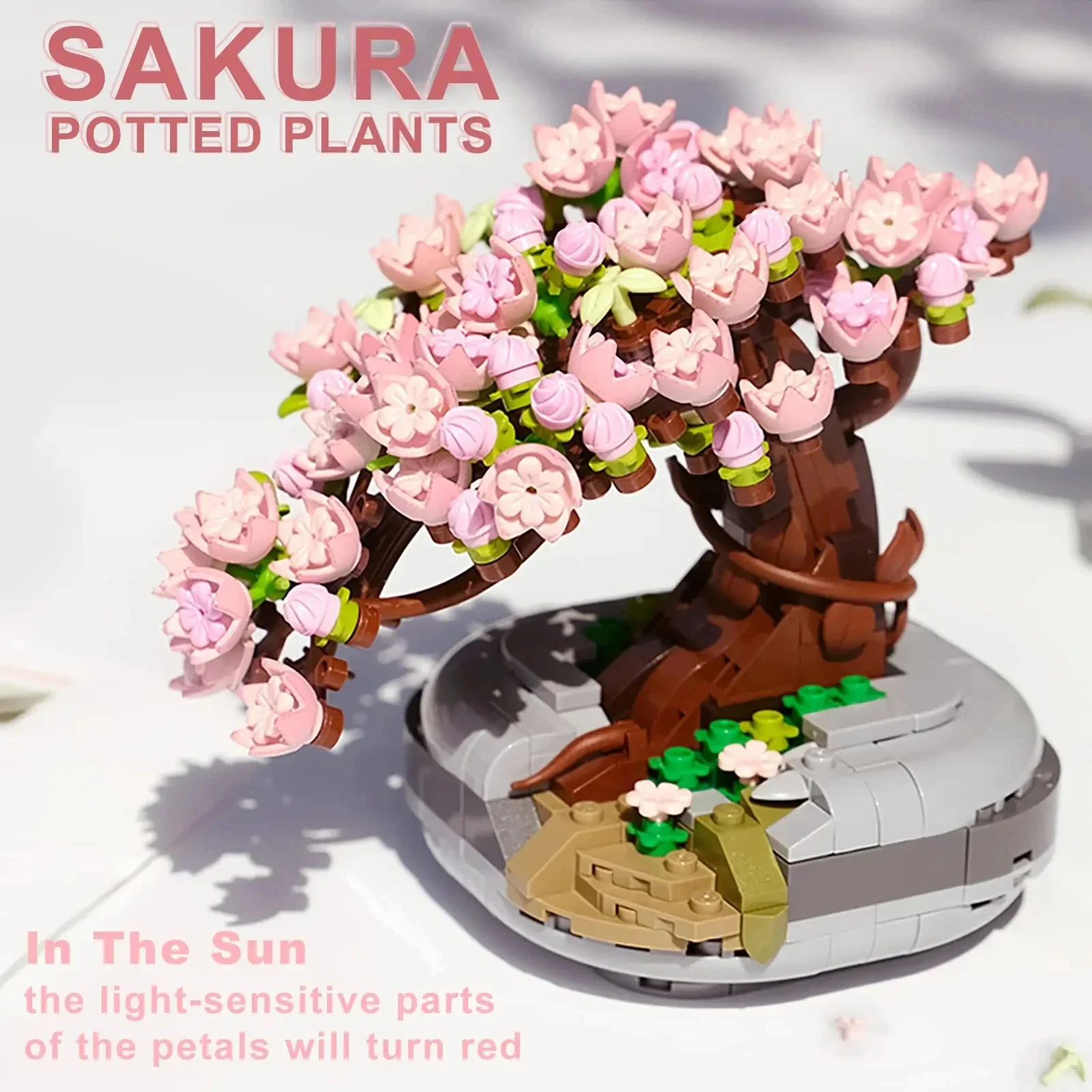 さくら鉢植え花束ビルディングブロック植物盆栽多肉植物モデルレンガ装飾品子供の教育 DIY おもちゃホリデーギフト