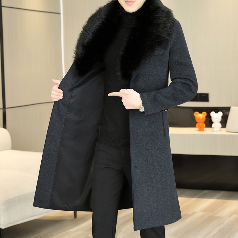 Hohe Qualität 2025, Winter Herren Wollmantel, Oberbekleidung, lässiger Pelzkragen, abnehmbare Wolle, Windjacke, Jacken, verdickte Grabenkleidung