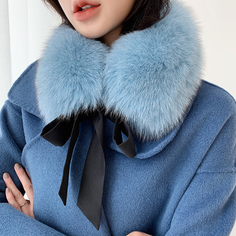 Winter Warme Fuchs Pelz Kragen Weibliche Echtpelz Kragen Mode Flauschigen Kleidung Zubehör Kragen Frauen Luxus Pelz Schal Mit Bänder