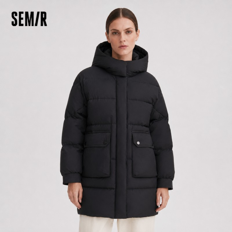 Semir Down Coat Women LongWaterproof Oil-proof Stain-proof Warm 2026 Winter New Loose Hooded Versatile Jacket Woman