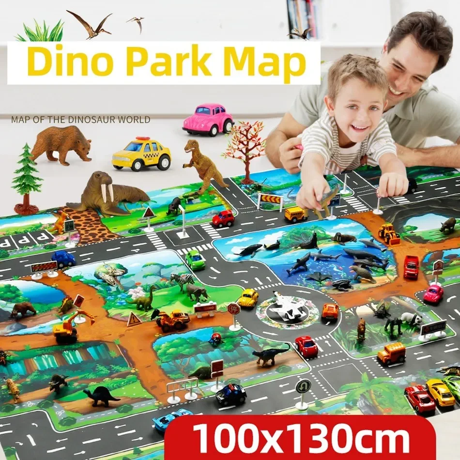 Bebê escalada jogando esteira jogo tráfego estrada mapa bebê jogar esteira brinquedos cidade carro estacionamento pano de mesa sinais de trânsito
