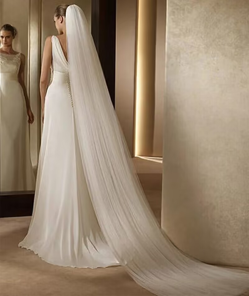 Véu de noiva elegante com pente, 3 metros, 1 camada/2 camada/3 camadas, branco marfim, simples, catedral de noiva, acessórios de casamento