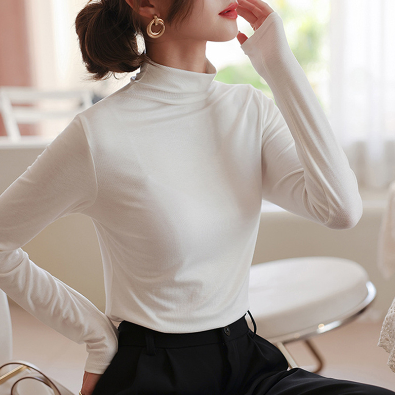 Tops sencillos que combinan con todo para mujer, suéter elástico alto de Color sólido, ropa de calle de tendencia, jersey térmico de cuello medio alto