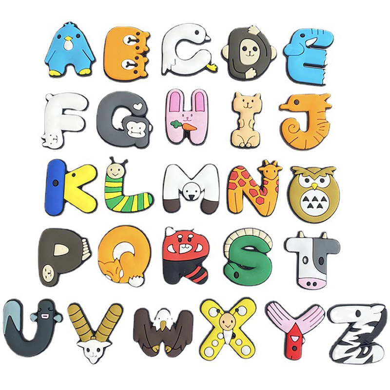 1-26pcs Cartoon Animals Alphabet Set scarpe in PVC Charms zoccoli sandali a bolle accessori per scarpe decorazione fibbia per scarpe Fit regalo per bambini