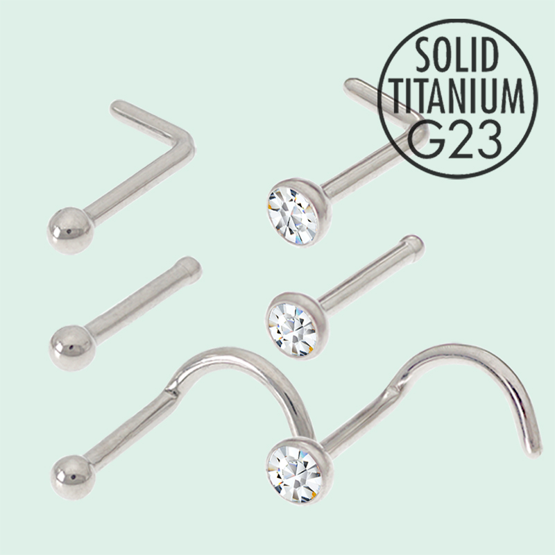 5 sztuk / zestaw G23 Implant Grade Titanium Nose Studs Piercing Rings dla Kobiet Mężczyzn Nozdrzy Kolczyk Biżuteria Bez alergii 18g 20g ASTM F136