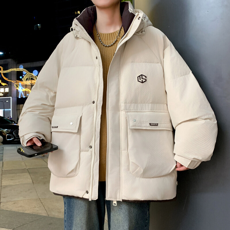 Winter Men's Casual Warm White Duck Down Jackets High Quality Streetwear Solid Puffer Coats Loose Thicken Padded Parkas Clothing